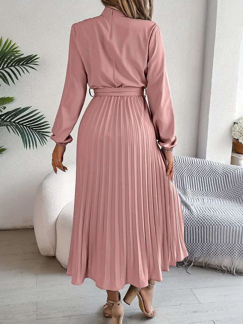 Westdale | Women's Winter Pleated Belted Long Sleeve Dress for Formal Occasions