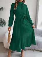 Westdale | Women's Winter Pleated Belted Long Sleeve Dress for Formal Occasions