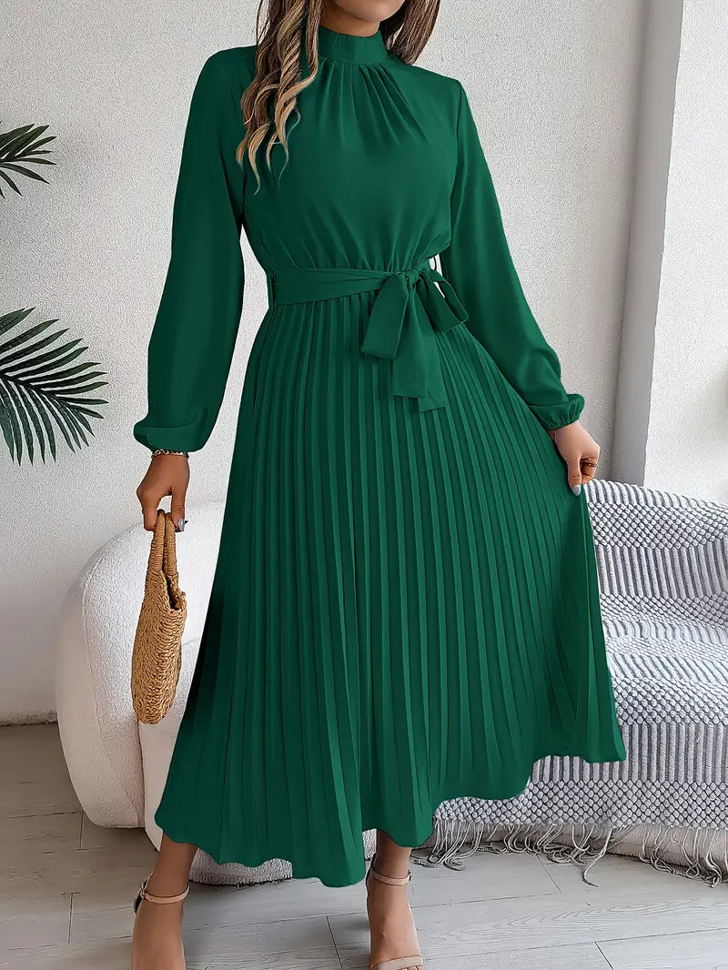 Westdale | Women's Winter Pleated Belted Long Sleeve Dress for Formal Occasions