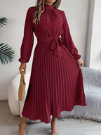 Westdale | Women's Winter Pleated Belted Long Sleeve Dress for Formal Occasions