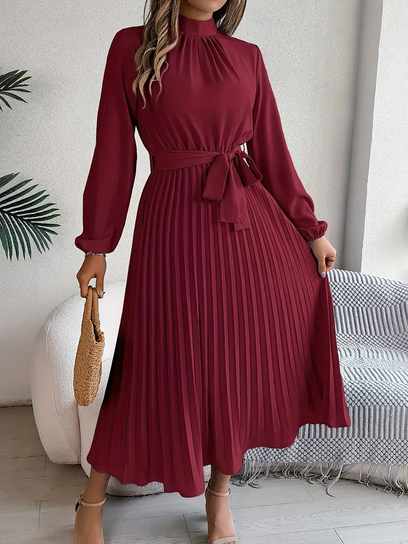 Westdale | Women's Winter Pleated Belted Long Sleeve Dress for Formal Occasions