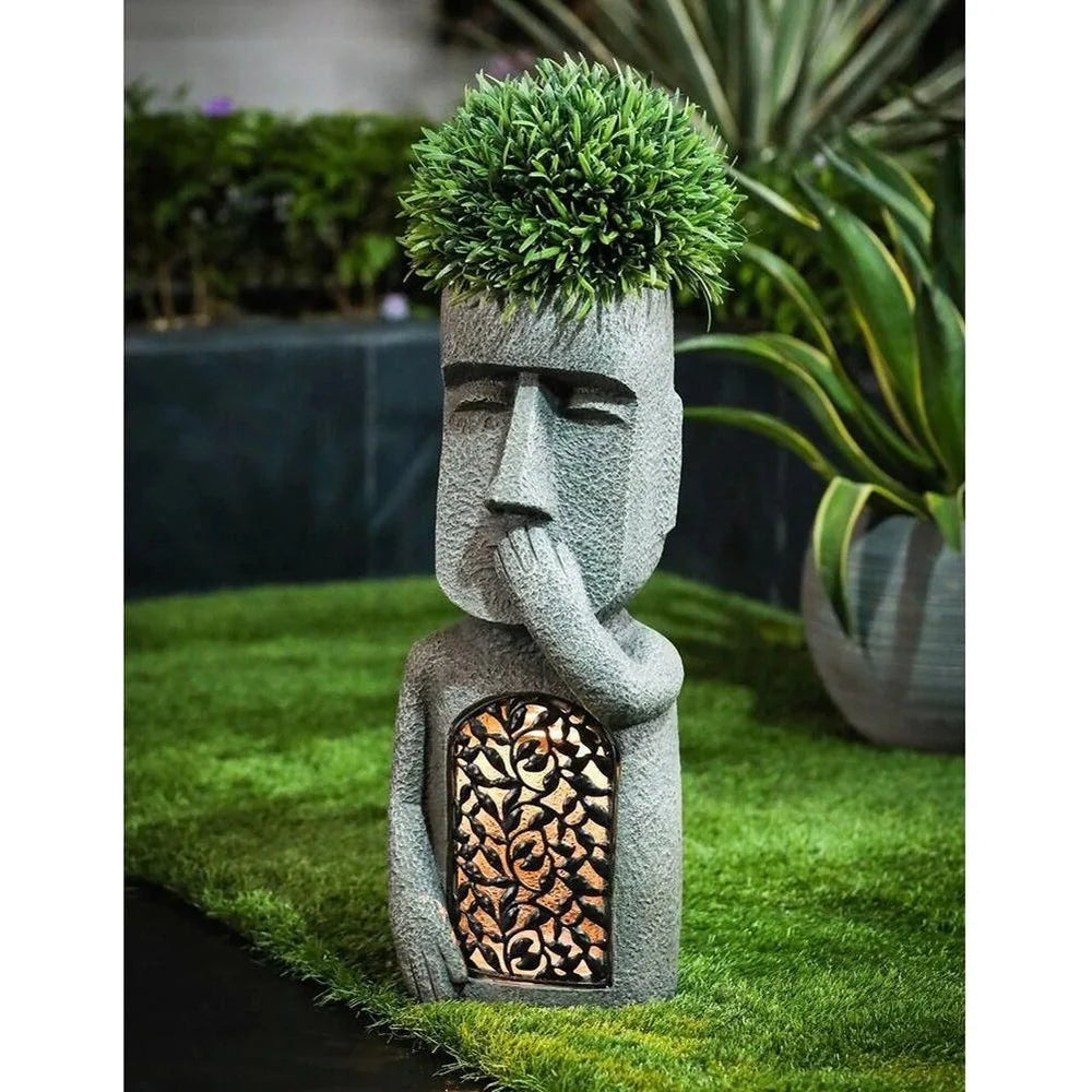 SculpturePot LED Hear/See/Speak Abstract Face Shape Flowerpot with Solar LED Light