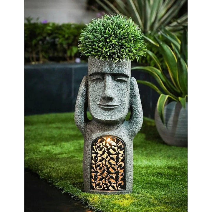 SculpturePot LED Hear/See/Speak Abstract Face Shape Flowerpot with Solar LED Light