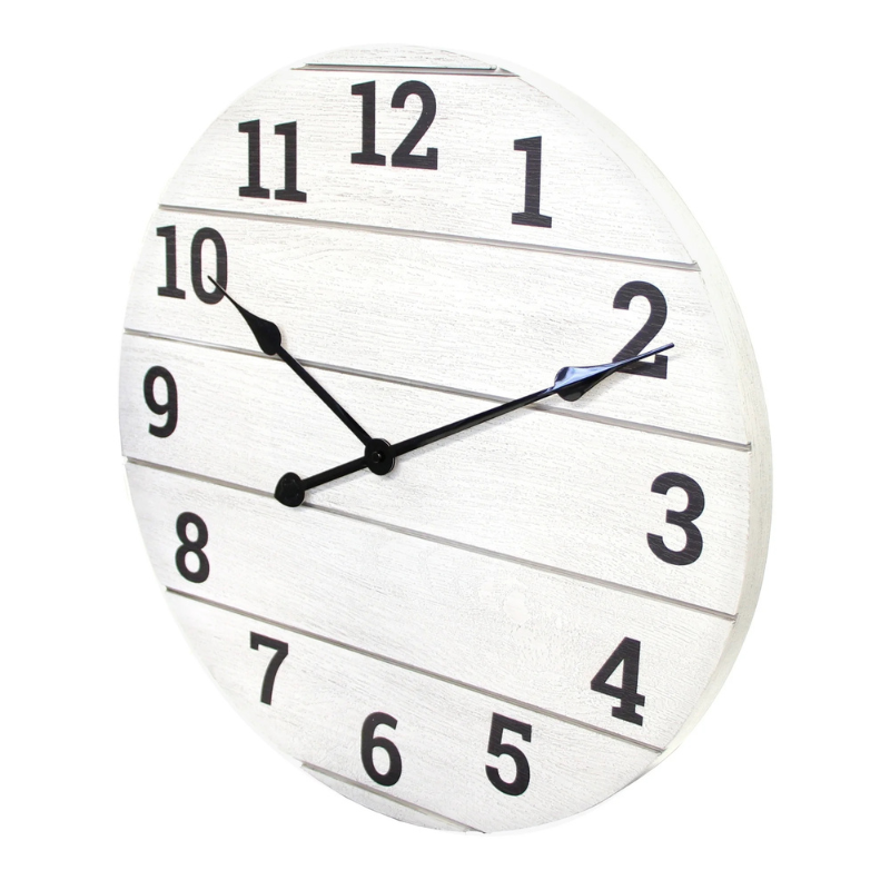 20" Analog Whitewashed Wood Wall Clock