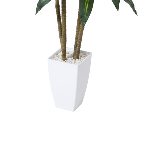 4ft Faux Dracaena Plant with White Tall Pot