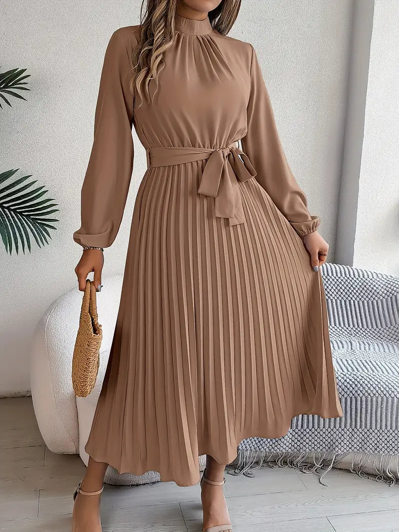 Westdale | Women's Winter Pleated Belted Long Sleeve Dress for Formal Occasions