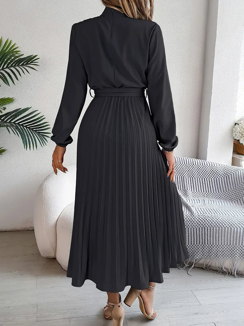 Westdale | Women's Winter Pleated Belted Long Sleeve Dress for Formal Occasions