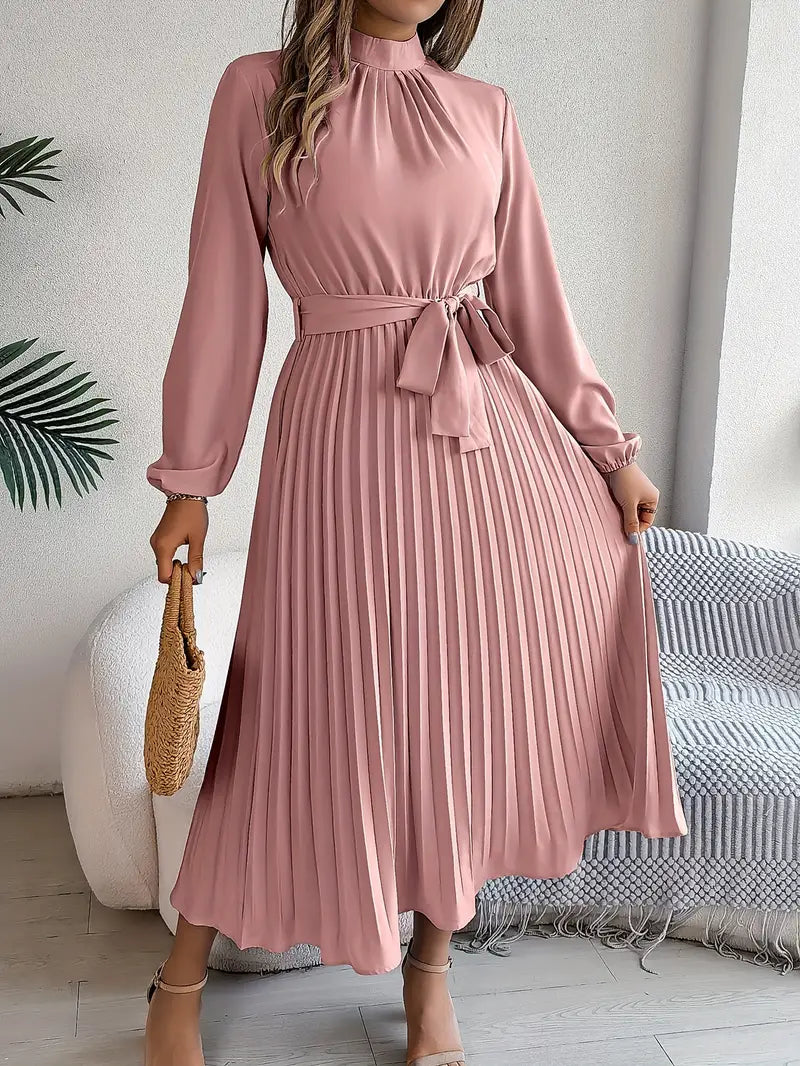 Westdale | Women's Winter Pleated Belted Long Sleeve Dress for Formal Occasions