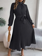 Westdale | Women's Winter Pleated Belted Long Sleeve Dress for Formal Occasions